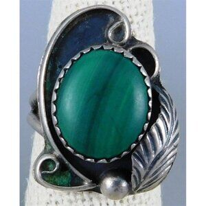 7/809 Sterling Silver Malachite Ring Size 5